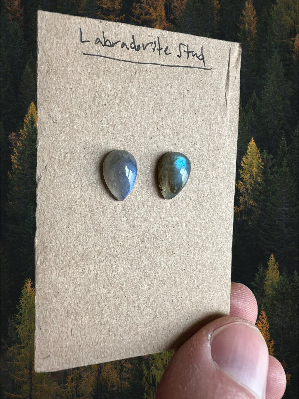 Labradorite teardrop studs