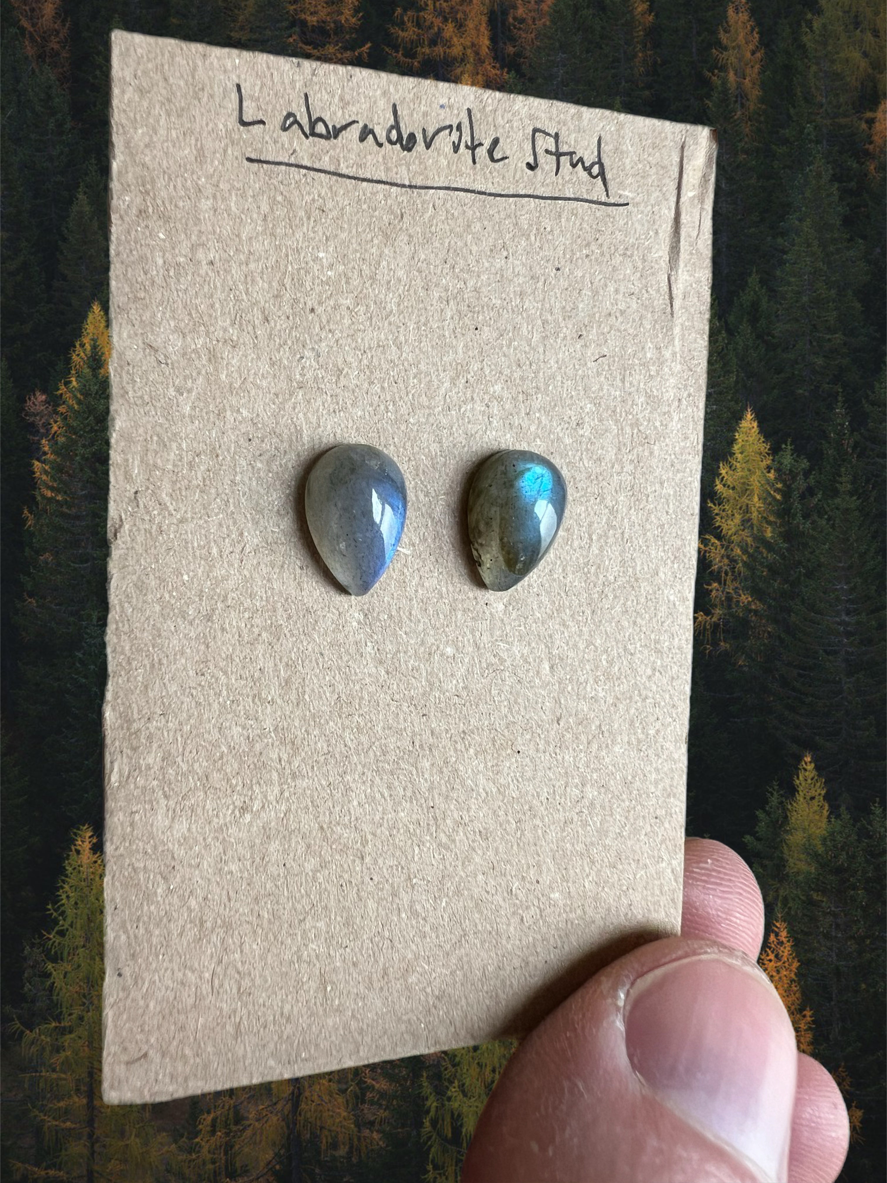 Labradorite teardrop studs