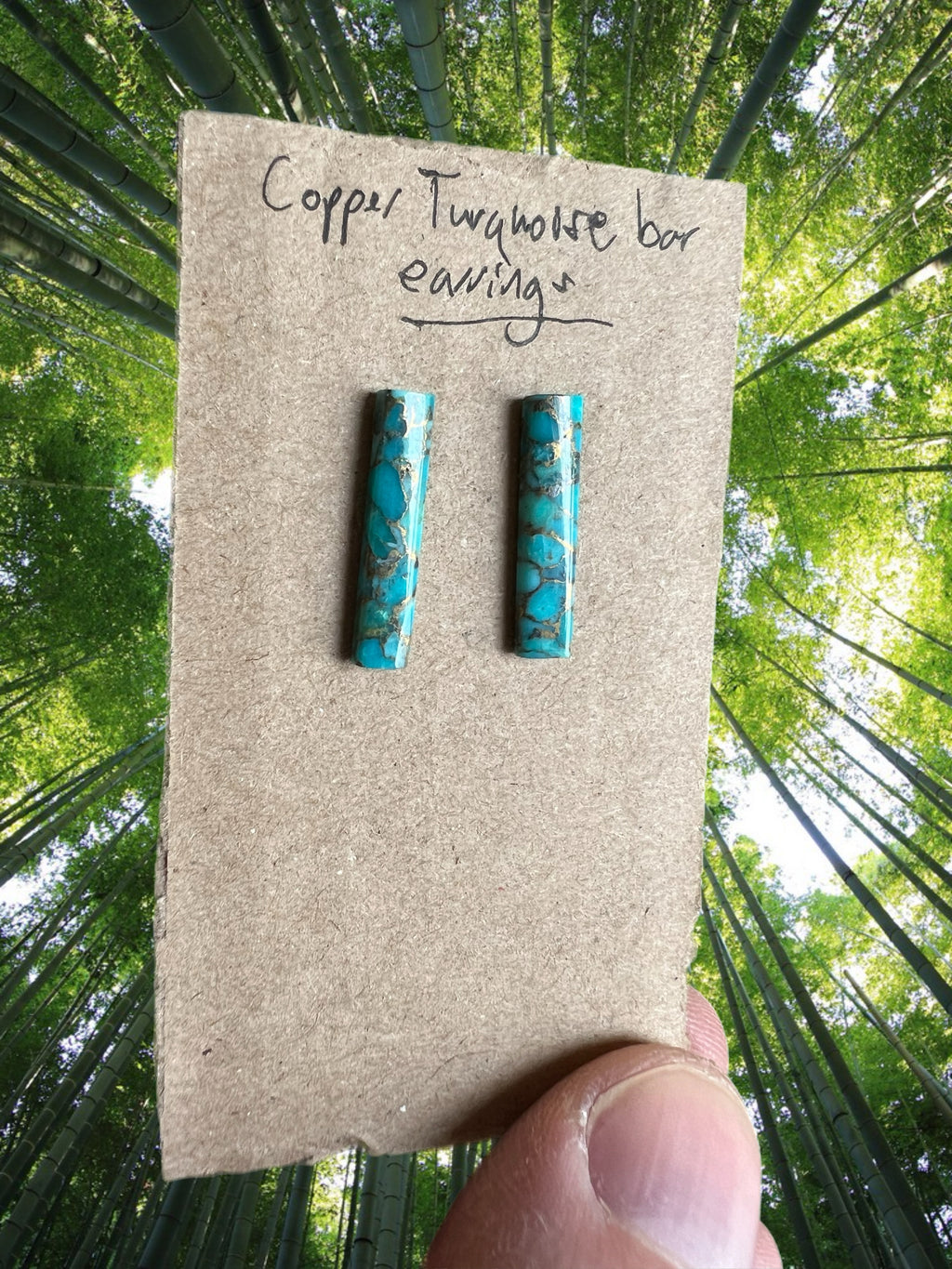 Copper turquoise bar earrings
