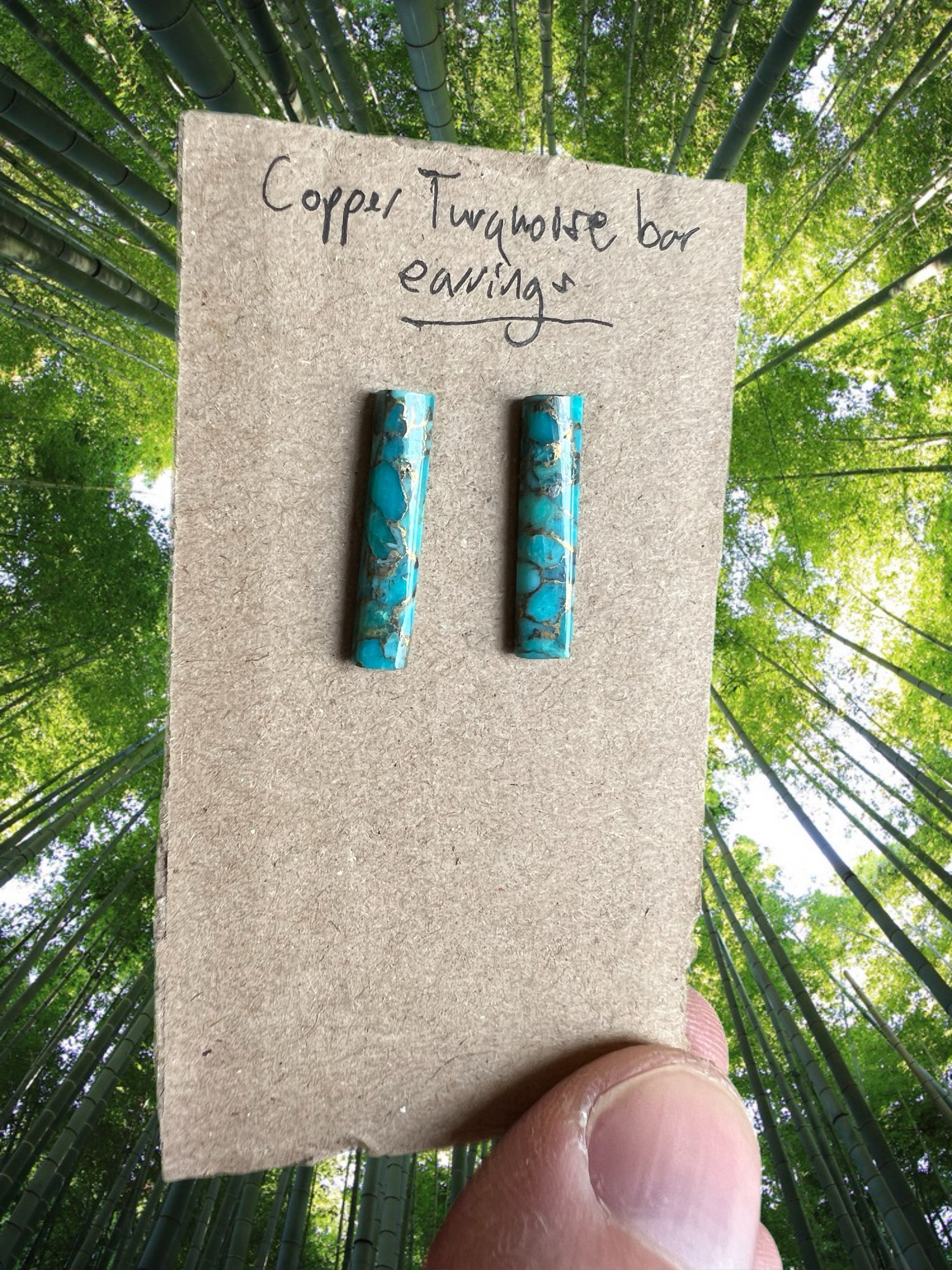 Copper turquoise bar earrings
