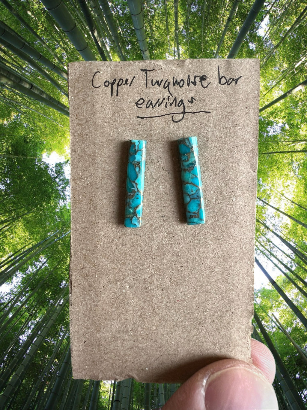 Copper turquoise bar earrings