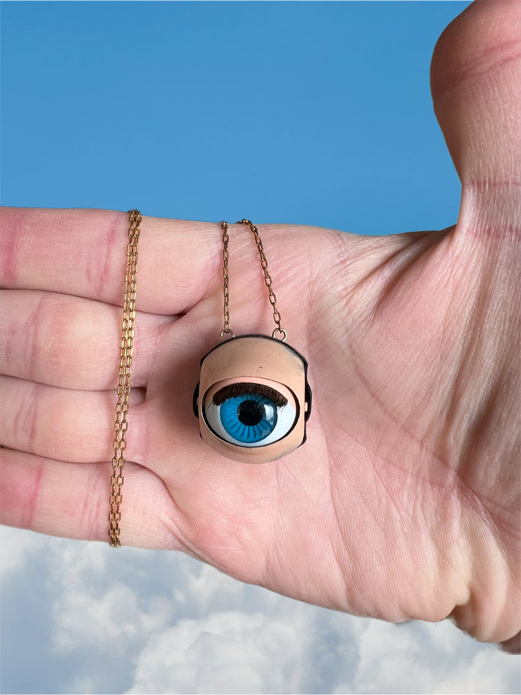 Large sleepy doll eye necklace