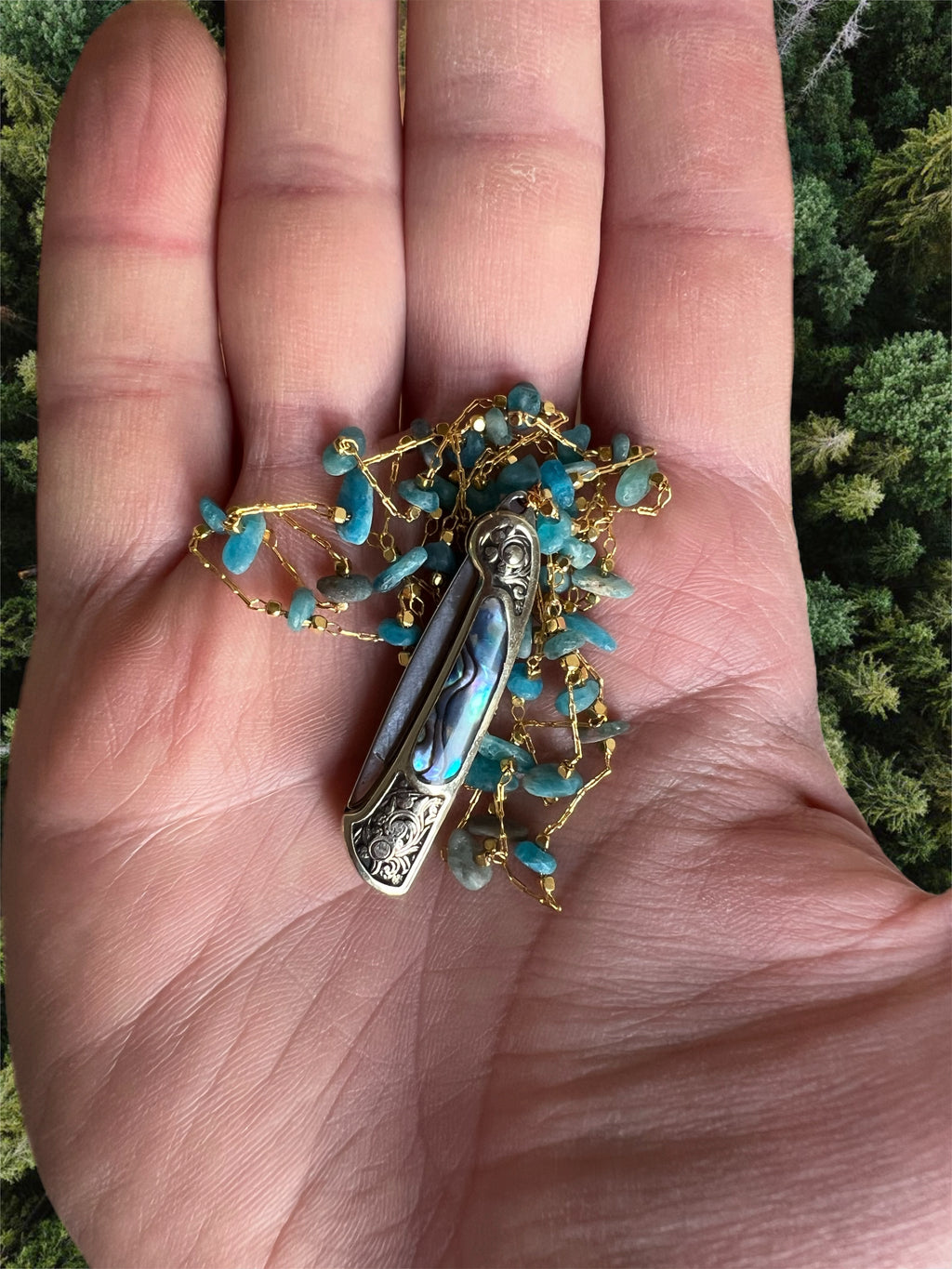 Abalone shell knife necklace
